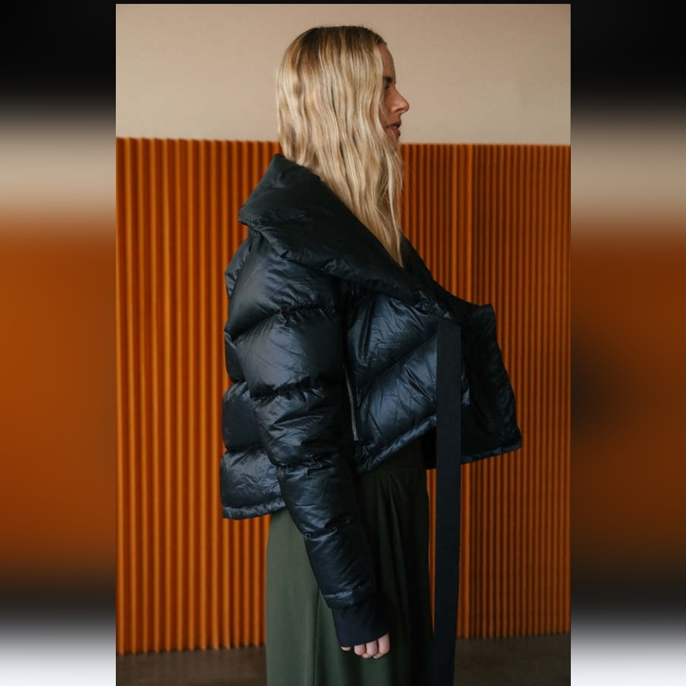 JULIETTE FABBRI Asymmetrical Down Puffer Jacket Black Sz 1 US Sz Small - Picture 2 of 16